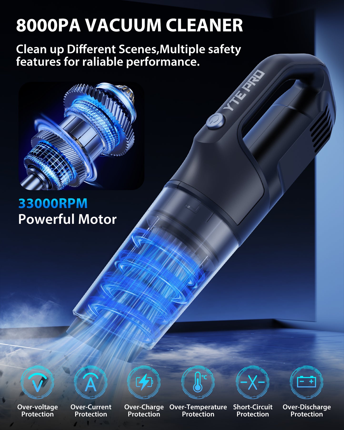 10000Pa Handheld Car Vacuum Cordless, 20Min Powerful Hand Held Vacuum Cordless Portable Vacuum Cleaner for Home