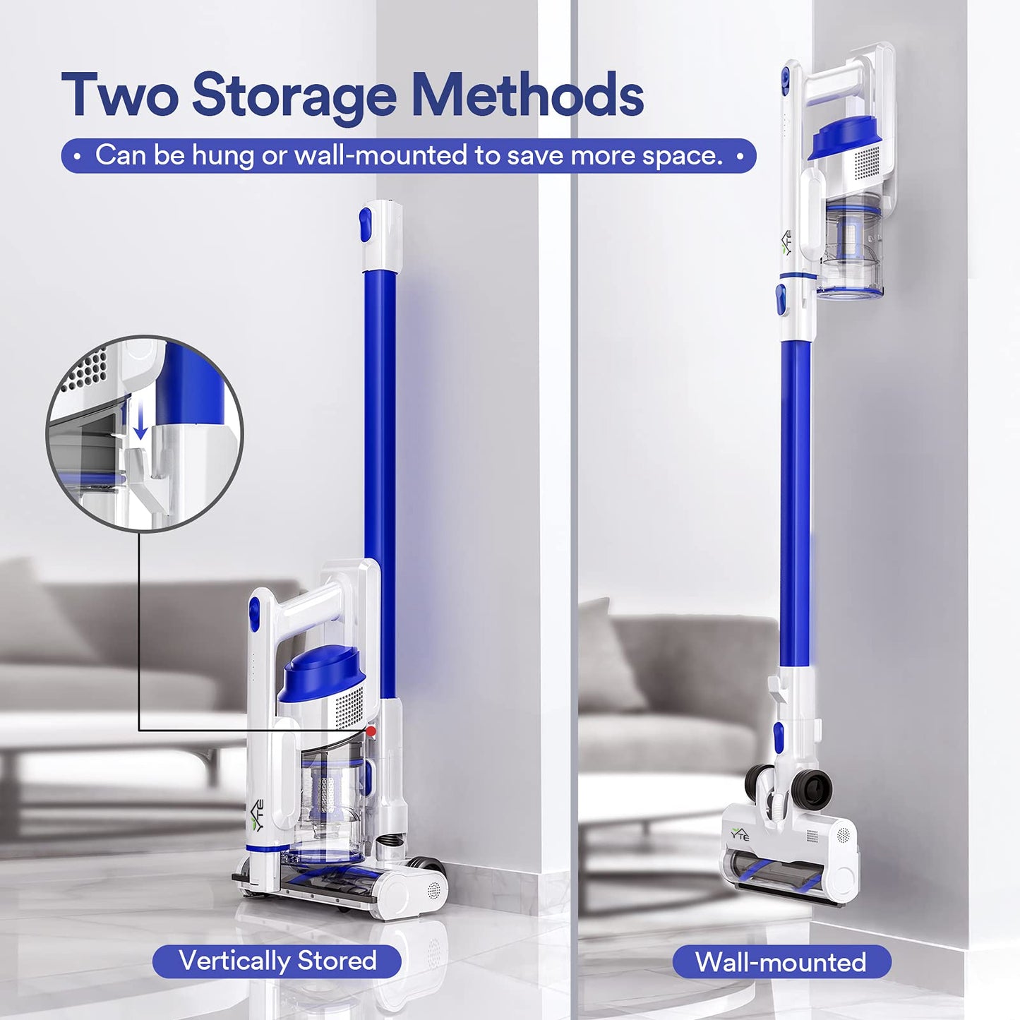 YTE Cordless Stick Vacuum Cleaner, 10KPa Powerful Suction Up to 45 Mins Runtime, 6-in-1
