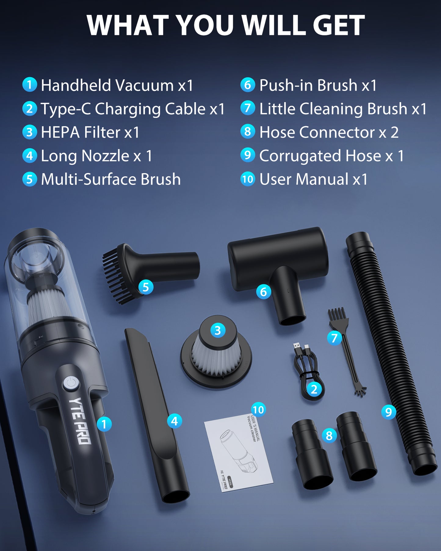 10000Pa Handheld Car Vacuum Cordless, 20Min Powerful Hand Held Vacuum Cordless Portable Vacuum Cleaner for Home