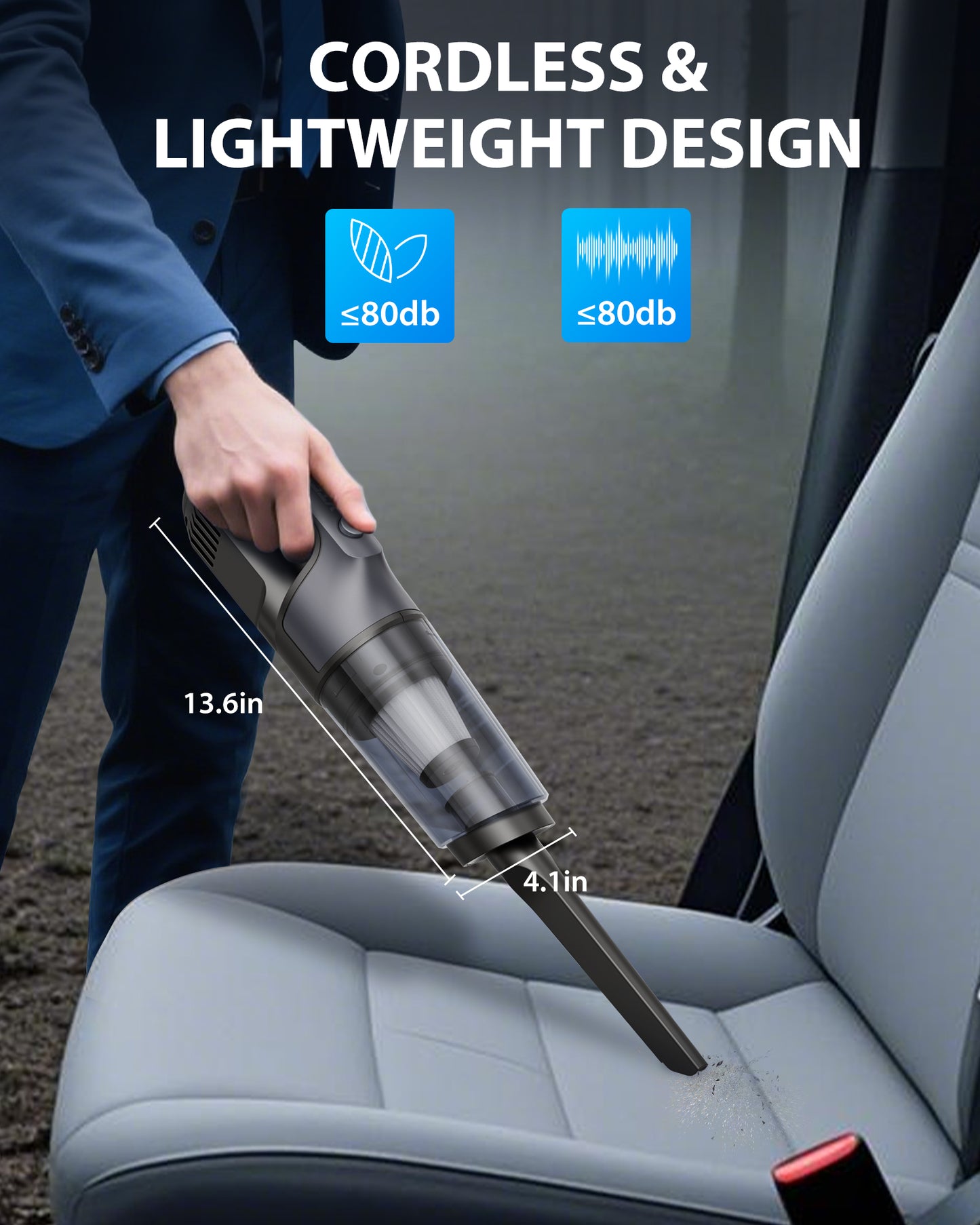 10000Pa Handheld Car Vacuum Cordless, 20Min Powerful Hand Held Vacuum Cordless Portable Vacuum Cleaner for Home