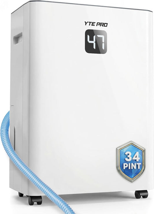 34Pint Dehumidifier for 2500Sq.Ft, Compressor Dehumidifiers for Home, Front LED Digital Humidity Display&Quiet Dehumidifier for Basement, Bedroom, Bathroom, with 6.56FT Drain Hose