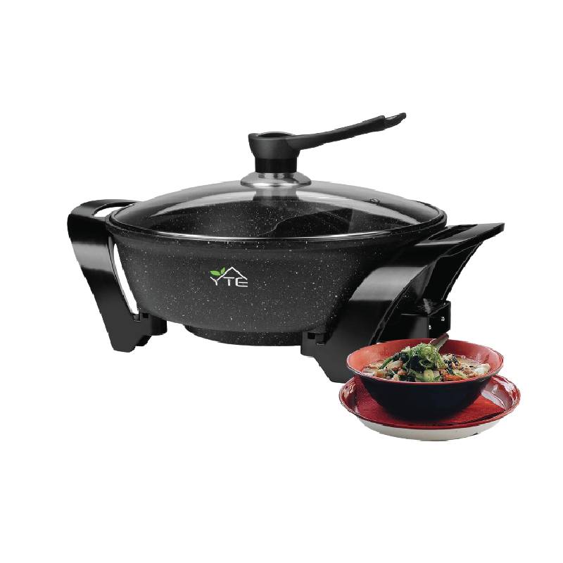 YTE Electric Non-Stick 6-Quart Shabu Pot with Divider, Black