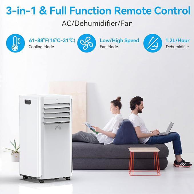 YTE 12000 BTU Portable Air Conditioners Cool Up to 550 Sq.Ft,3-in-1 AC Unit with Remote Control/LED Display/Installation Kits & Screwdriver/24Hrs Timer for Home/Office,White, A016BS