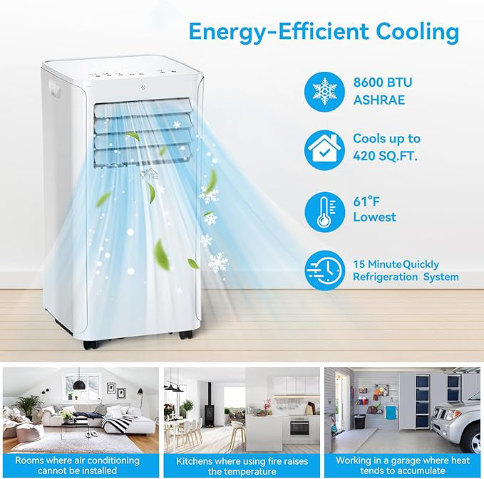 YTE 12000 BTU Portable Air Conditioners Cool Up to 550 Sq.Ft,3-in-1 AC Unit with Remote Control/LED Display/Installation Kits & Screwdriver/24Hrs Timer for Home/Office,White, A016BS