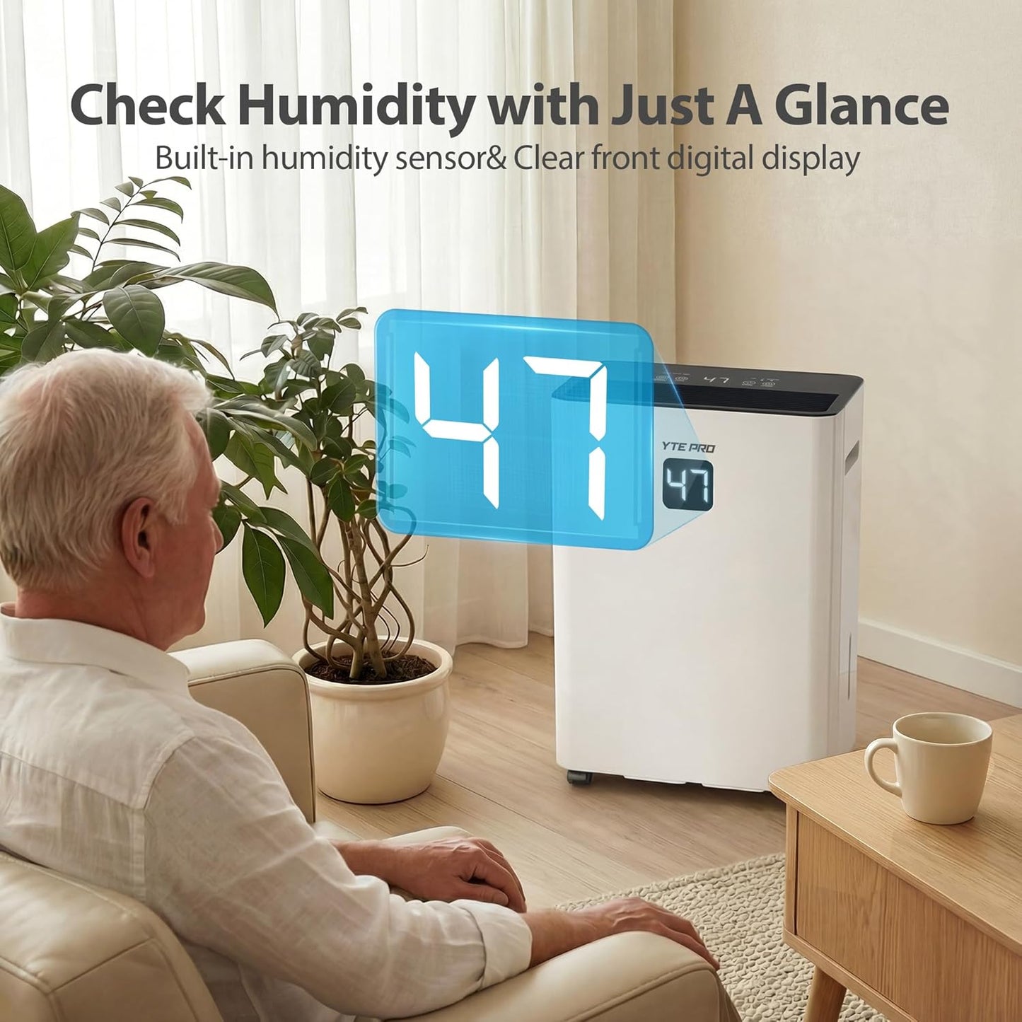 34Pint Dehumidifier for 2500Sq.Ft, Compressor Dehumidifiers for Home, Front LED Digital Humidity Display&Quiet Dehumidifier for Basement, Bedroom, Bathroom, with 6.56FT Drain Hose