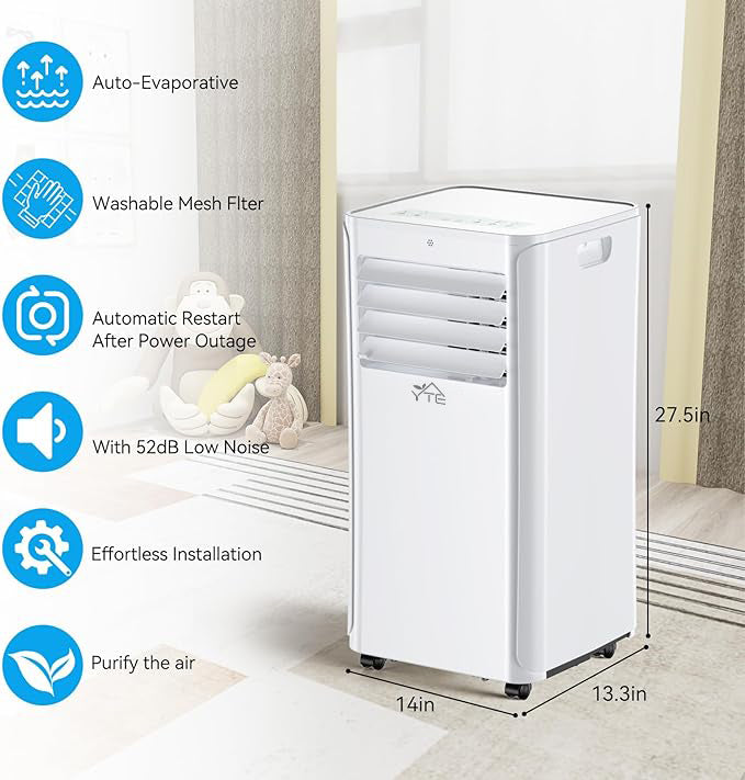 YTE 12000 BTU Portable Air Conditioners Cool Up to 550 Sq.Ft,3-in-1 AC Unit with Remote Control/LED Display/Installation Kits & Screwdriver/24Hrs Timer for Home/Office,White, A016BS