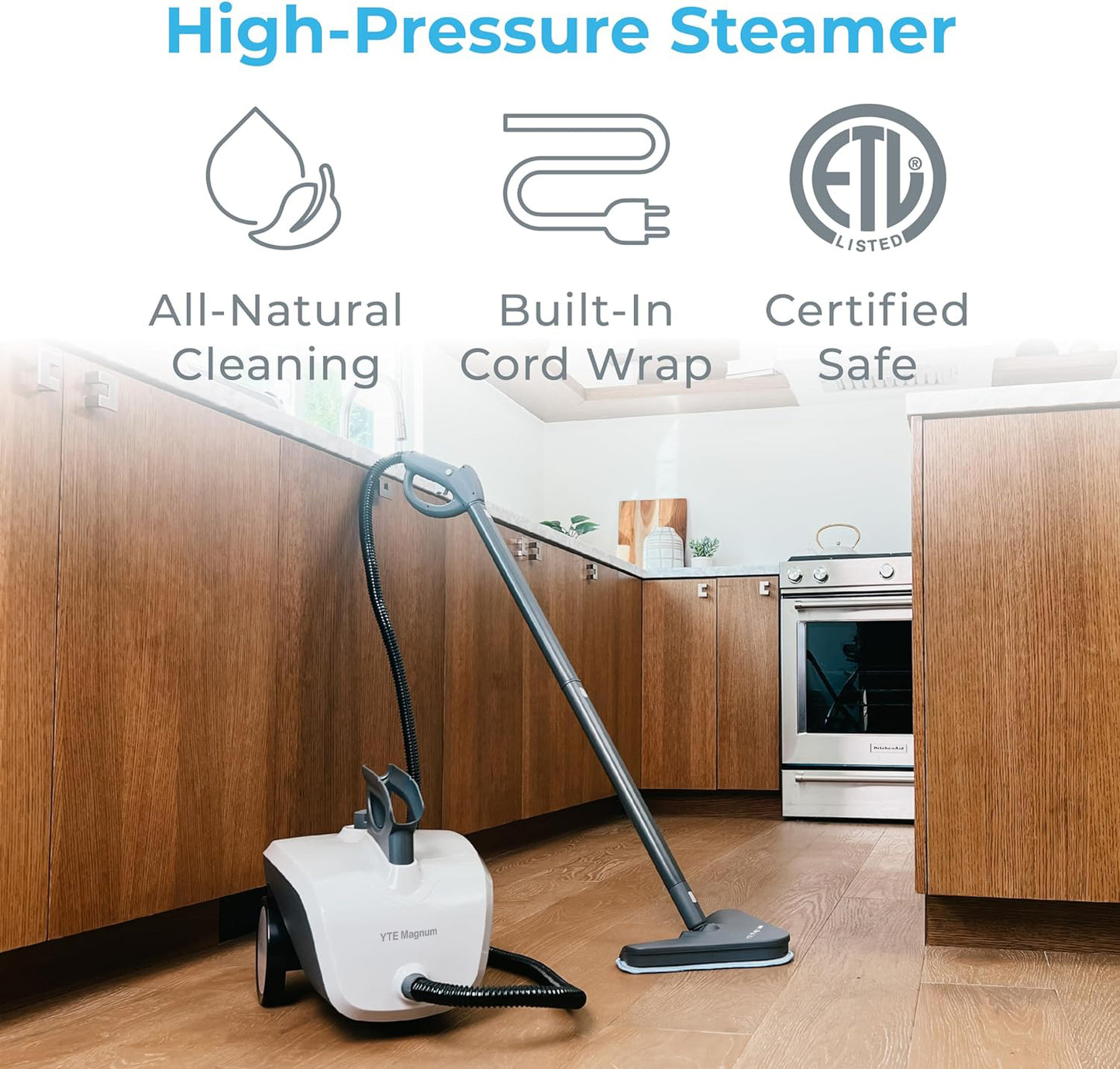 YTE Magnum PureClean Steam Cleaner with 17 Accessories, Multi-Purpose Household Rolling Steamer for Chemical-Free Deep Cleaning of Floors