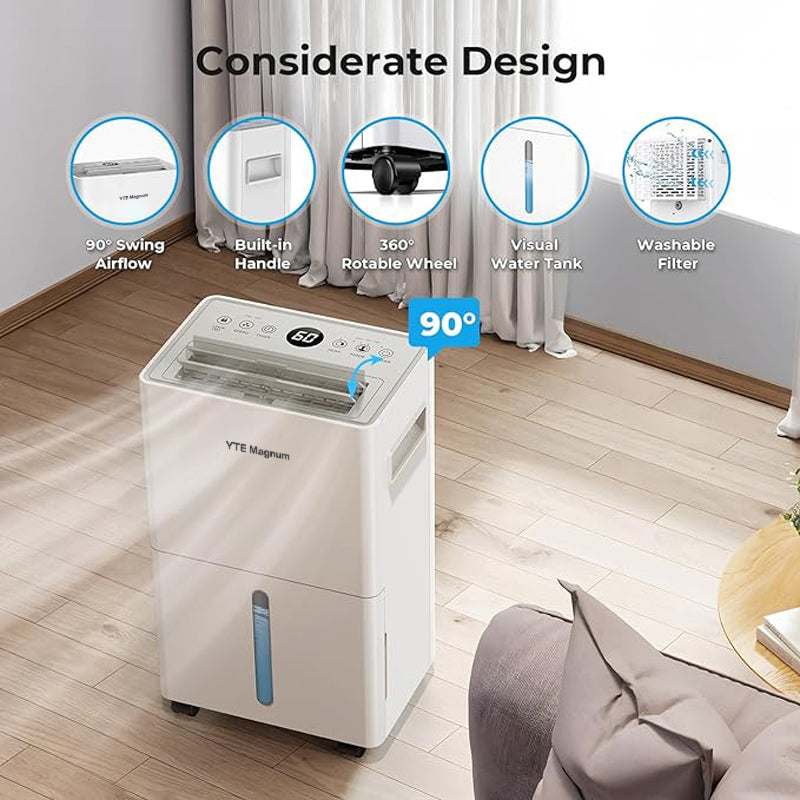 YTE Magnum 1500 Sq.ft Dehumidifier for Basement, 21 Pints Quiet Dehumidifiers for Home, Large Room, Bedroom with Drain Hose, Smart Humidity Control & Monitor, 3 Operation Modes, 24H Timer, Auto Defrost