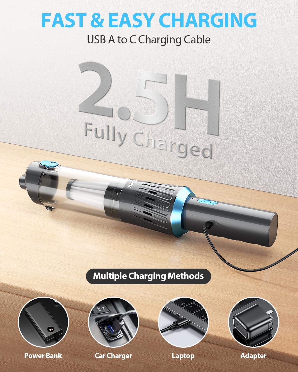 Handheld Vacuum Cordless Car Vacuum Cleaner Powerful Suction Car Vacuum Lightweight Portable Rechargeable