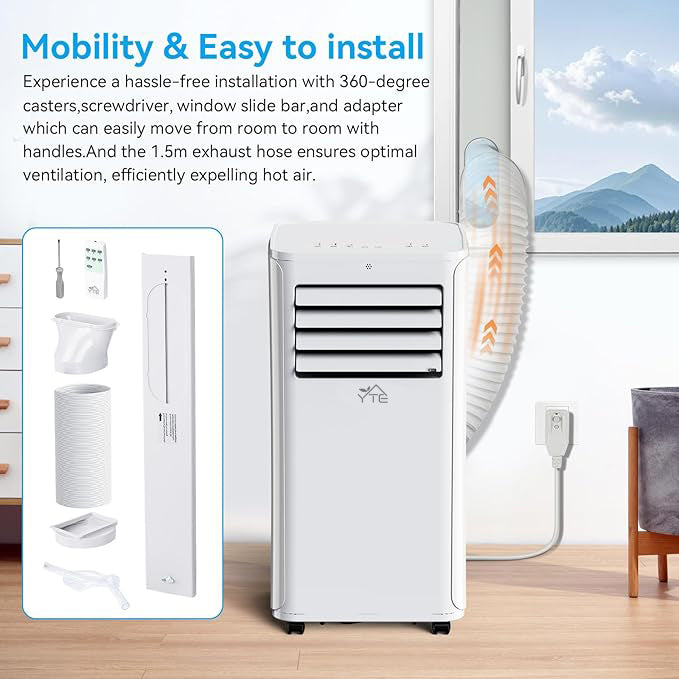 YTE 12000 BTU Portable Air Conditioners Cool Up to 550 Sq.Ft,3-in-1 AC Unit with Remote Control/LED Display/Installation Kits & Screwdriver/24Hrs Timer for Home/Office,White, A016BS