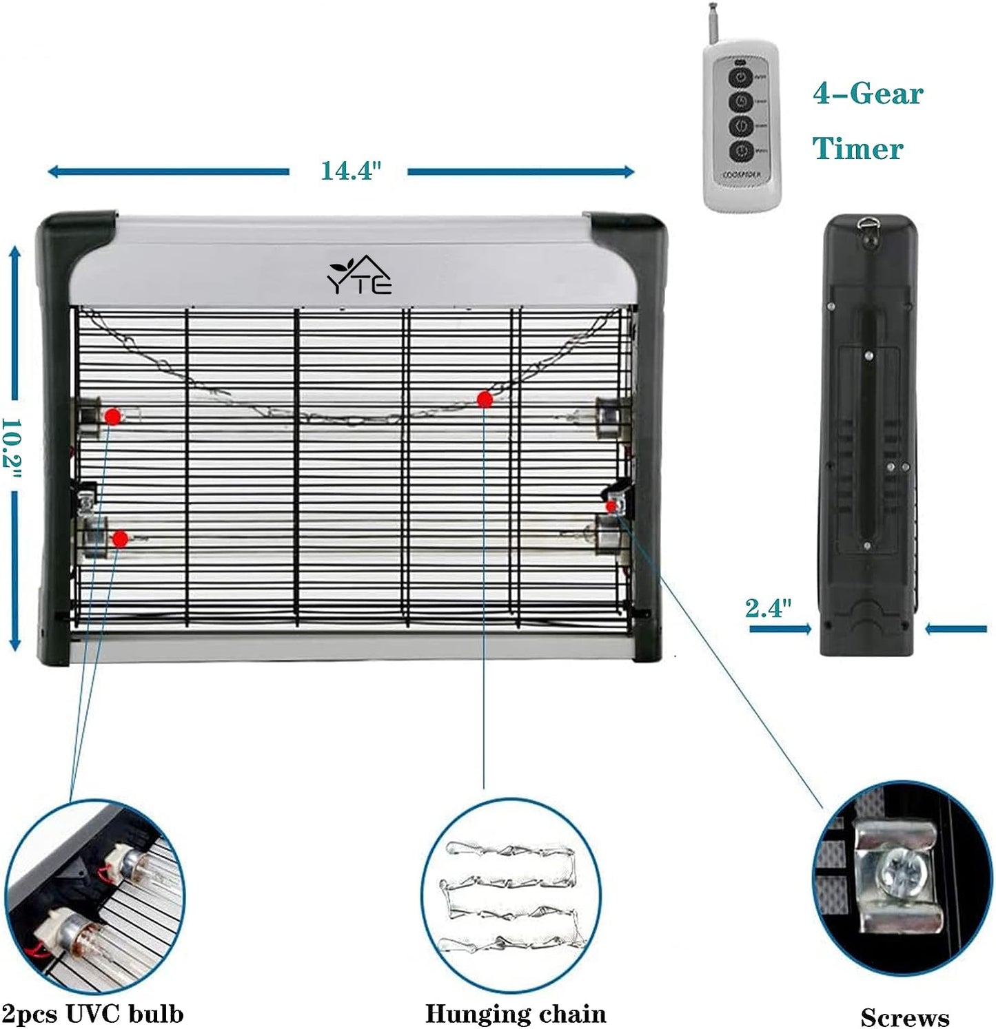 YTE UV Disinfection Lamp Hanging Mite Odor Mold Removal Germicidal Lamp