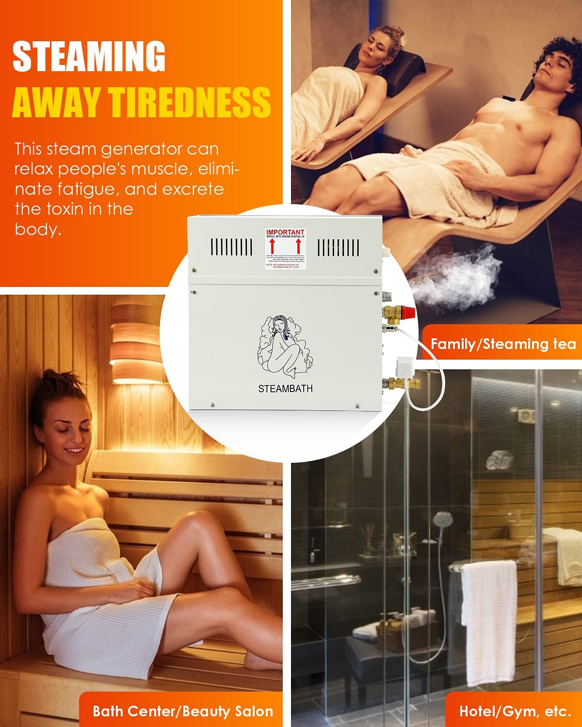 YTE 6KW Luxury Self-draining Steam Generator Shower Sauna Bath Home Steam Bath Spa Generator with waterproof Control