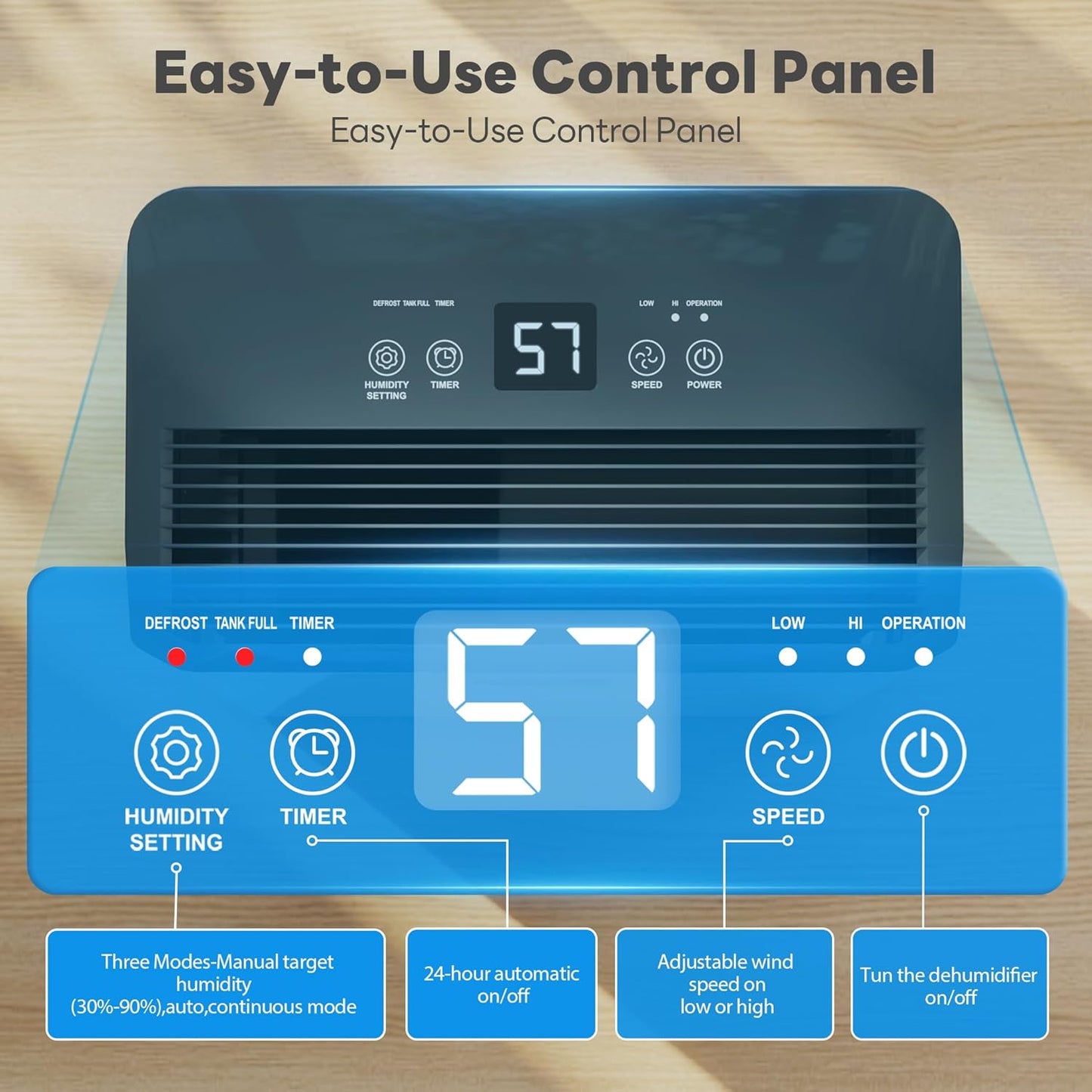 34Pint Dehumidifier for 2500Sq.Ft, Compressor Dehumidifiers for Home, Front LED Digital Humidity Display&Quiet Dehumidifier for Basement, Bedroom, Bathroom, with 6.56FT Drain Hose